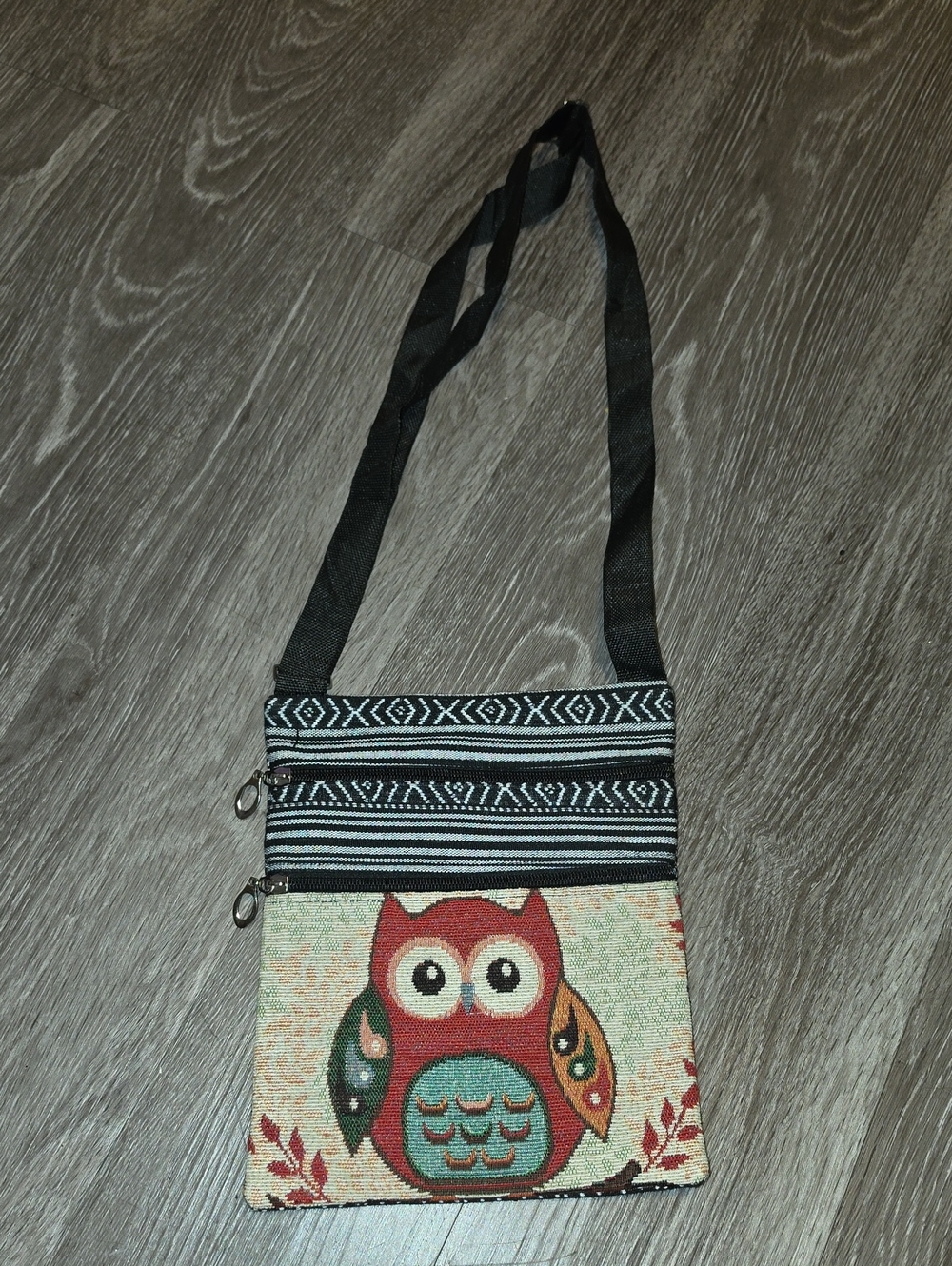 Owl Crossbody Bag With 2 Zippered Closures, Nwots!